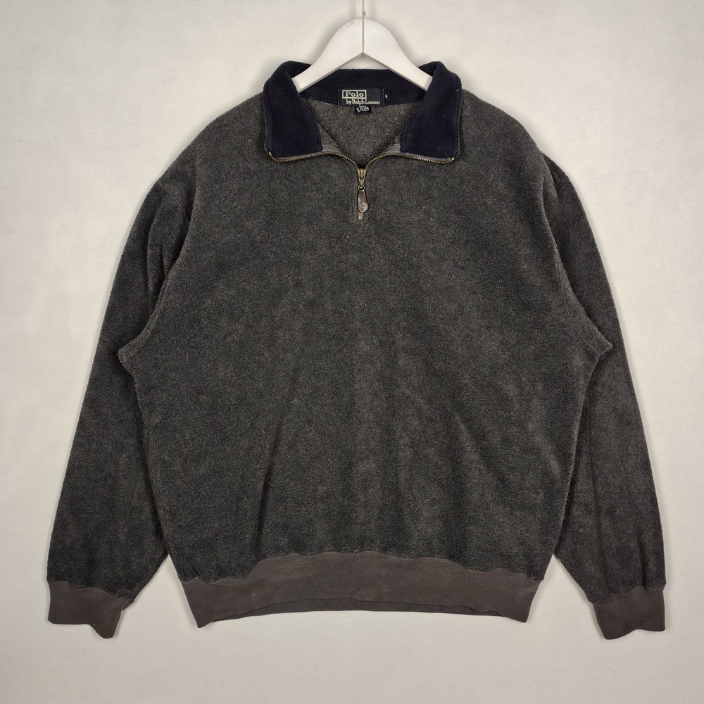 Polo Ralph Lauren Mens Fleece Quarter Zip Pullover Charcoal Gray Large